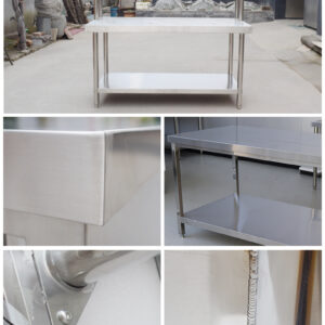 bàn sơ chế inox 2 tầng 80x60x80cm Khung bằng inox 304 được gia cố thêm các thanh tăng cứng