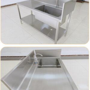 bàn sơ chế inox 2 tầng 900x300mm Chân bàn bằng hộp inox 40×40 mm, thanh tăng cứng inox hộp 25×25 mm, đợt bên dưới đan nan 10×20 mm