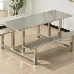 bộ bàn ăn công nghiệp ghế liền Các mối hàn được thực hiện bằng công nghệ hàn TIG có khí Ar bảo vệ chống oxi hóa