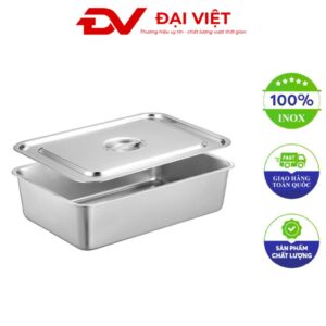 khay inox chữ nhật có nắp 29.5x29.5x15cm