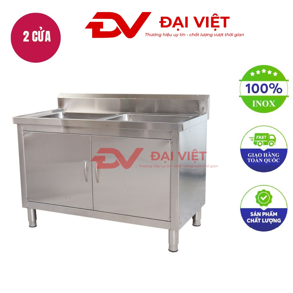 tủ chén inox 2 của có bồn rửa 2500x600x800mm