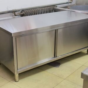 tủ chén inox 4 ngăn 2500x600x800mm Cánh khung kính 5mm cường lực