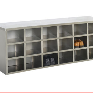 tủ giầy inox 18 hộc 1800x600x600 với Khung tủ làm bằng inox hộp 30 x 30 mm