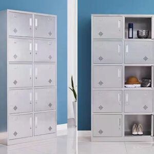 tủ quần áo inox 10 cửa 1800x400x900 bên trong tủ có 2 mặt kệ