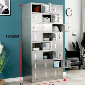 tủ quần áo inox 24 cửa 1800x350x900 bên trong tủ có 2 mặt kệ