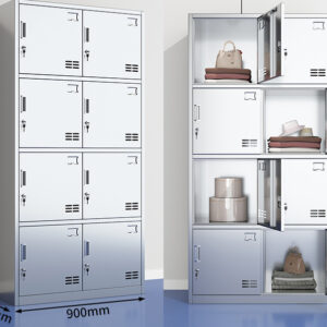 tủ quần áo inox 8 cửa 1800x420x900 các góc cạnh được bo tròn để tránh đứt tay