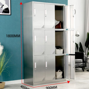 tủ quần áo inox 9 cửa 1800x400x900 các góc cạnh được bo tròn để tránh đứt tay