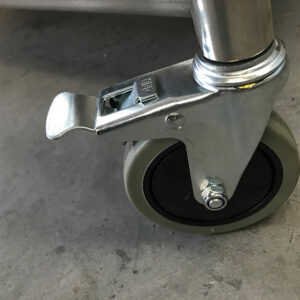 xe đẩy inox 1 tầng 1200x700x850mm với bánh xe có khóa an toàn