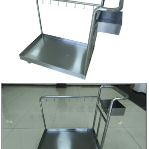 xe đẩy inox 1 tầng 900x570x950mm với các móc treo tiện lợi