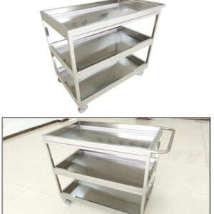 xe đẩy inox 3 tầng 800x500x900mm với tay đẩy tiện lợi