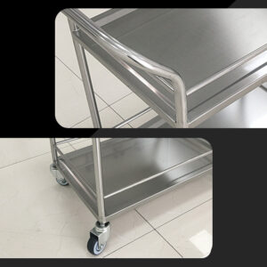 xe đẩy thức ăn inox 2 tầng 700x500x850mm với tay đẩy tiện lợi