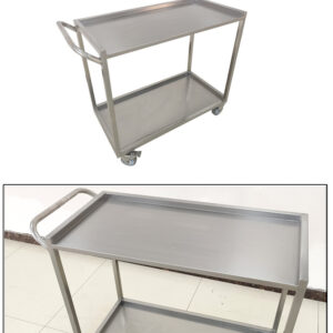 xe đẩy thức ăn inox 2 tầng 920x460x900mm với tay đẩy tiện lợi