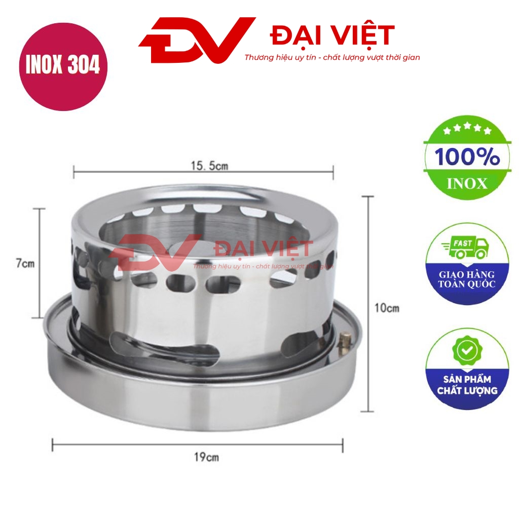 bếp cồn inox tròn chắn gió 19x10cm