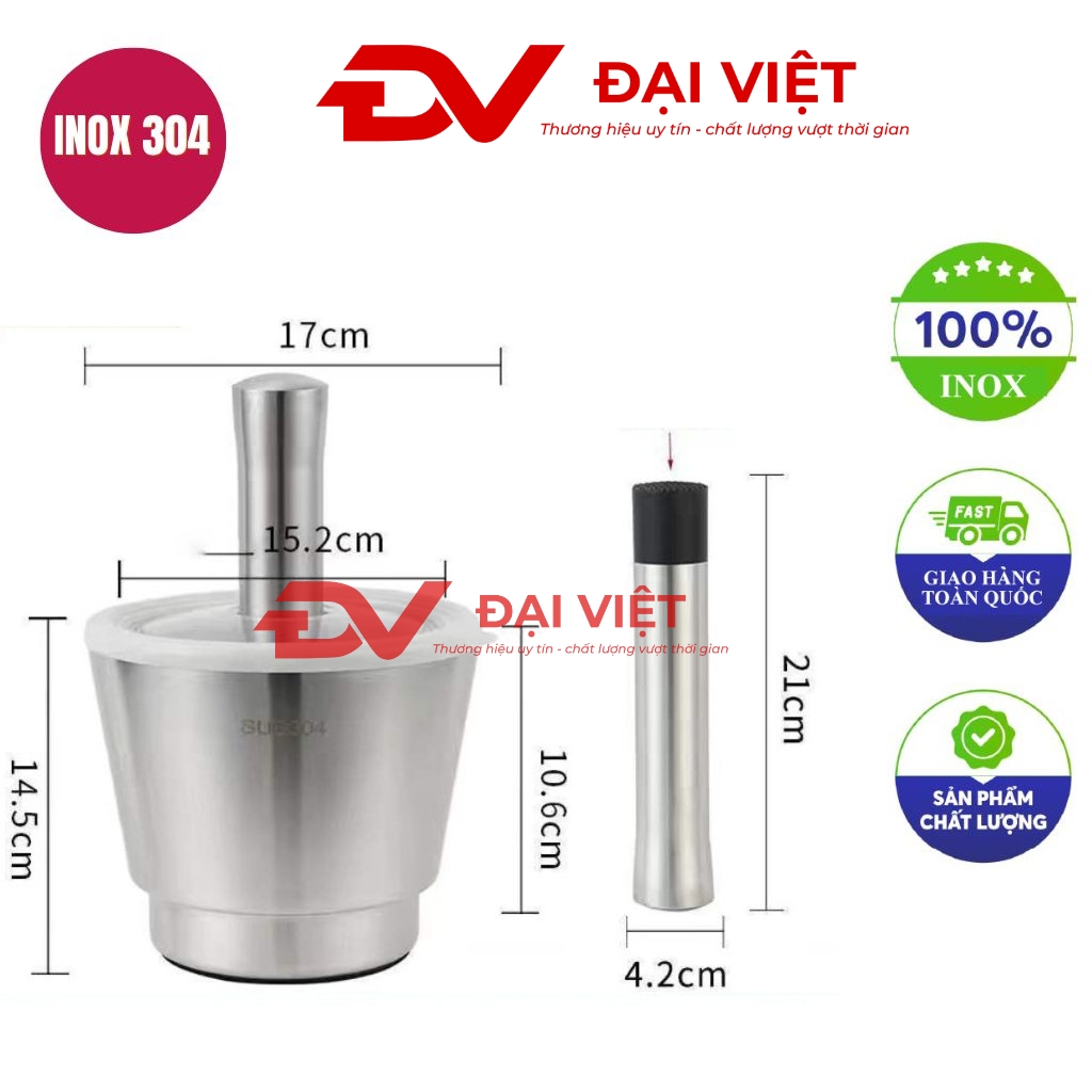 bộ cối chày inox 17x14.5cm