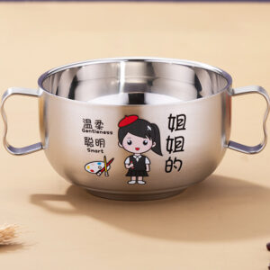 chén inox cho bé có tay cầm 16.5x6.5cm chén inox cách nhiệt này chống nóng dùng để đựng cơm, canh cho trẻ em, gia đình, trường mầm non