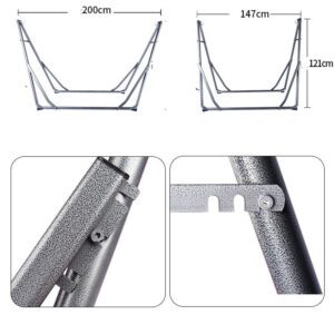 võng xếp inox 250X98X85cm Chân đế với các đế cao su chống trượt