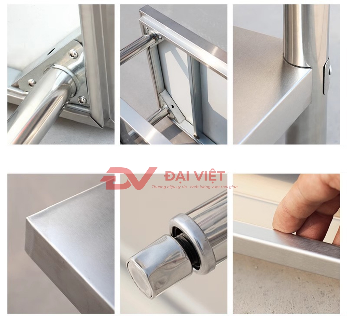 Khung bàn được làm từ inox dạng ống hoặc dạng hộp có kích thước 40x40