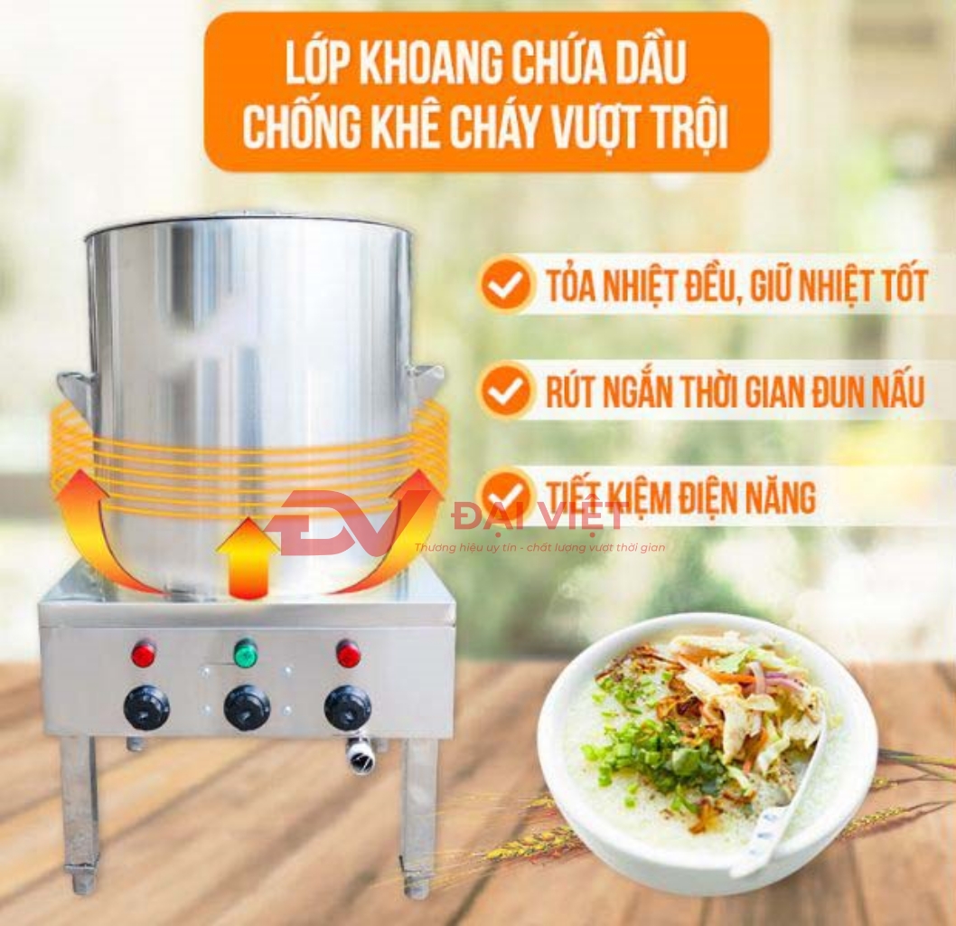 Nồi điện nấu cháo có lớp khoang chứa dầu chống