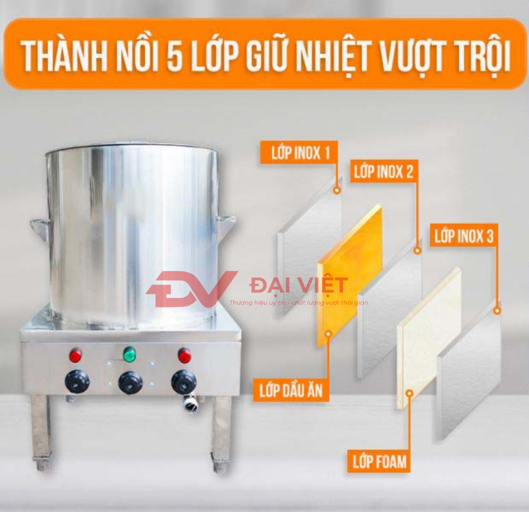 Nồi nấu cháo công nghiệp với cấu tạo 5 lớp