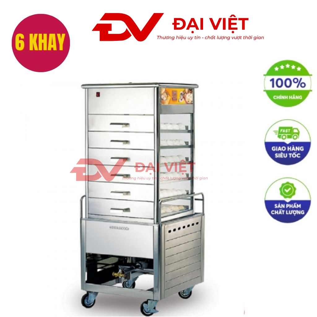 Tủ hấp bánh bao 6 khay inox cao cấp