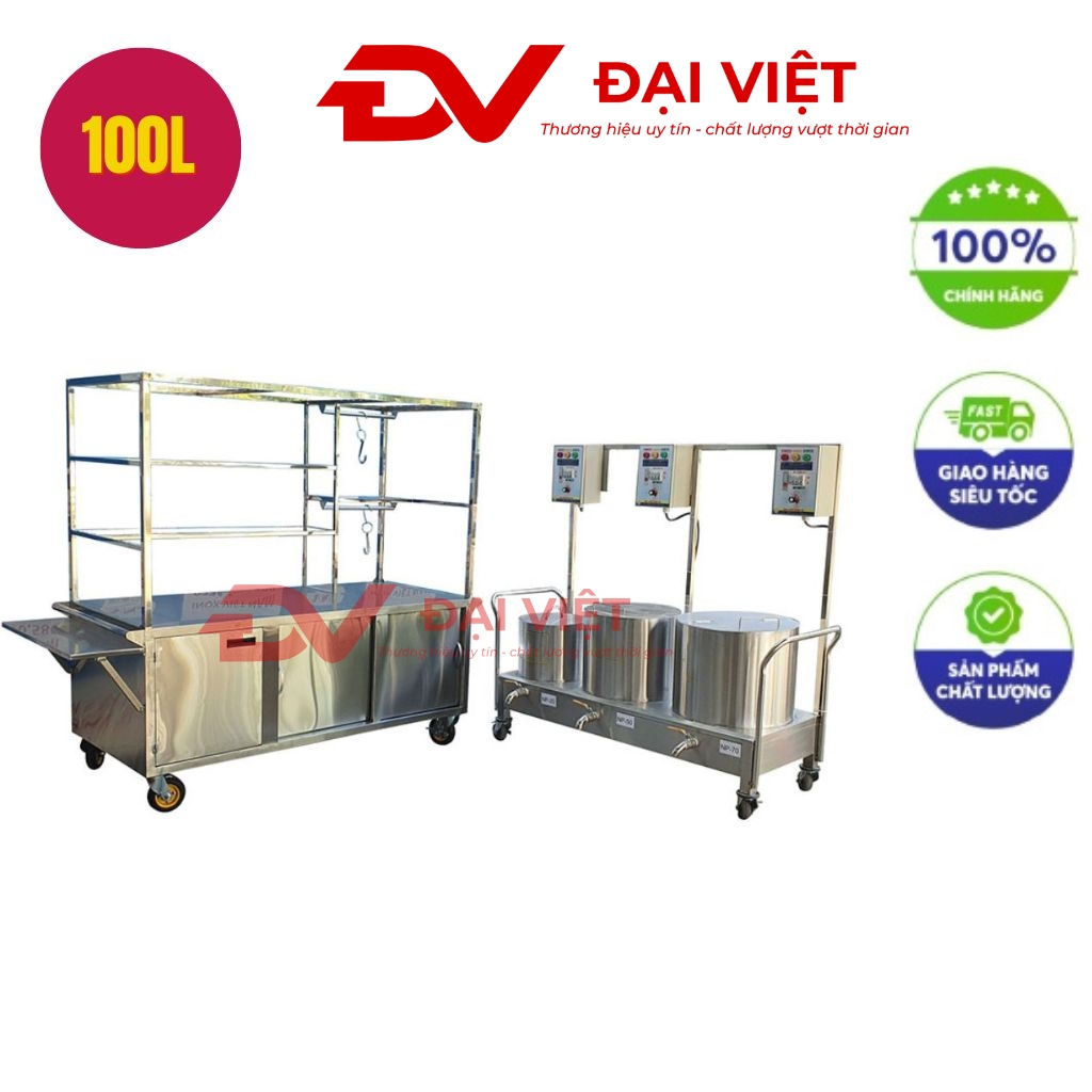 Xe bán hủ tiếu phở 100L mâm nhiệt (điện rời)