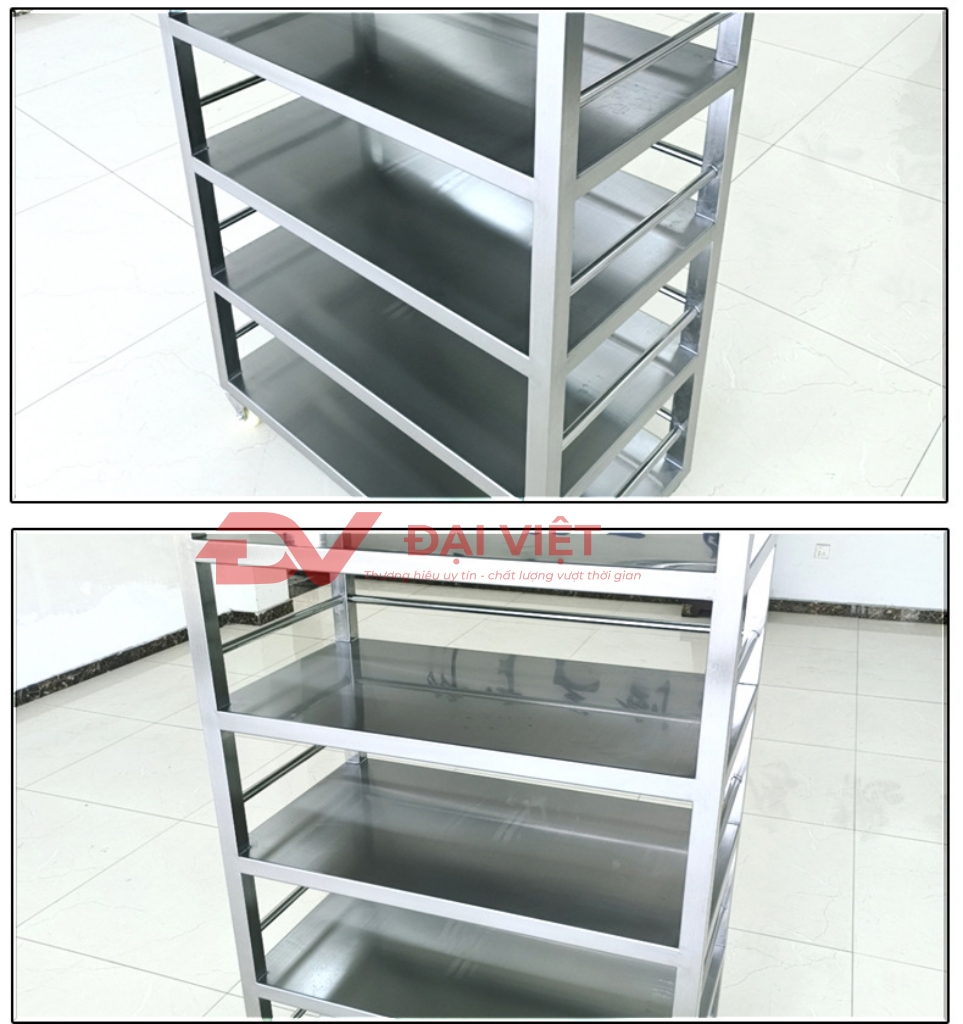 Xe đẩy nhà hàng được làm từ khung inox 304 bền đẹp