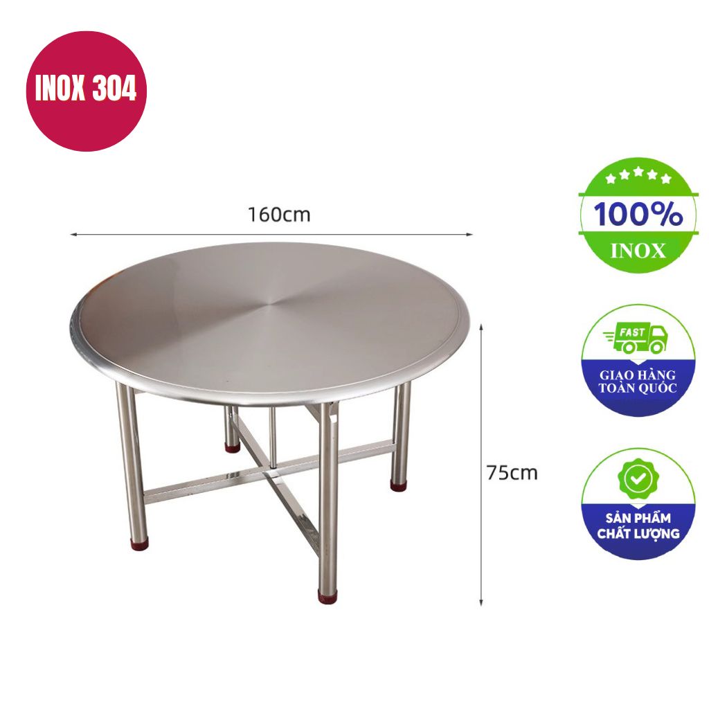 bàn inox tròn xếp gọn 160x75cm