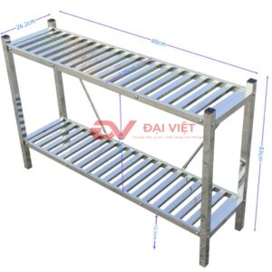 kệ inox 2 tầng thanh nan 1200x260x630mm Chất liệu Inox 304430 bền đẹp, sáng bóng