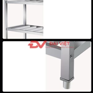 kệ inox 2 tầng thanh nan 1200x260x830mm Khung chân inox hộp 30×30 mm
