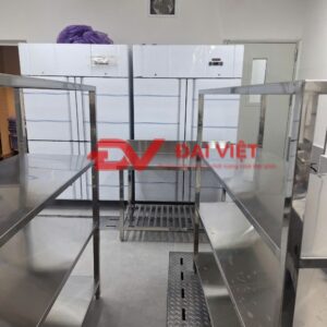 kệ inox 2 tầng thanh nan 600x300x630mm dùng để đựng chén dĩa, bát đĩa, xoong nồi