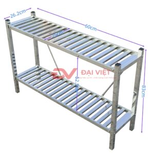 kệ inox 2 tầng thanh nan 800x260x830mm Thanh nan và lan can inox hộp 10×20 mm