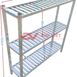 kệ inox 3 tầng thanh nan 800x360x1230mm Thanh nan và lan can inox hộp 10×20 mm