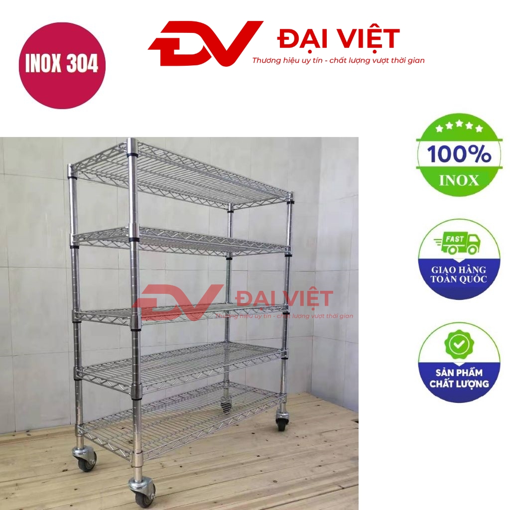 kệ inox 5 tầng có bánh xe