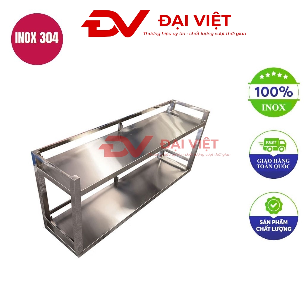 kệ phẳng inox 2 tầng treo tường 1800x300x400mm