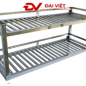 kệ song inox 2 tầng treo tường 1200x300x400mm Thanh nan và lan can 3 mặt bằng inox hộp 10×20 mm