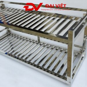 kệ song inox 2 tầng treo tường 1500x300x400mm Thiết kế 2 cạnh gắn tường giúp kệ chịu lực tốt hơn