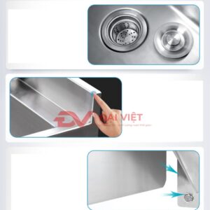 máng rửa tay inox treo tường 1800x500x280mm Các góc cạnh được bo tròn, mài nhẵn cần thận