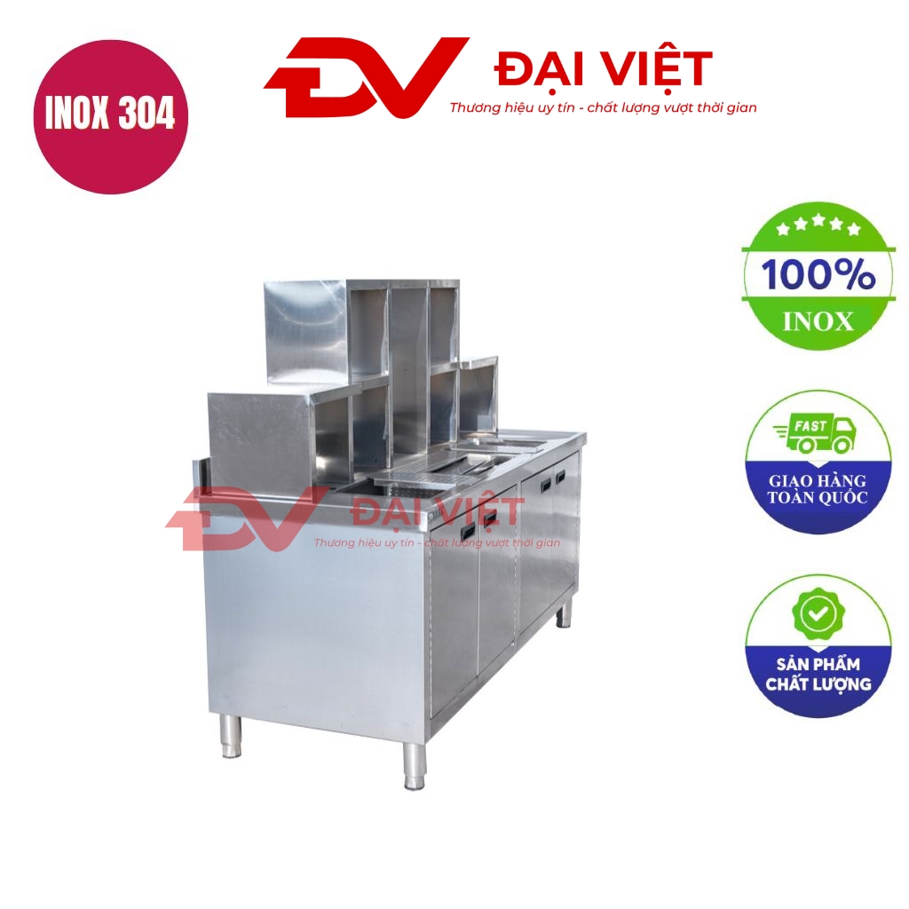 quầy bar inox có kệ 1500x600x800mm