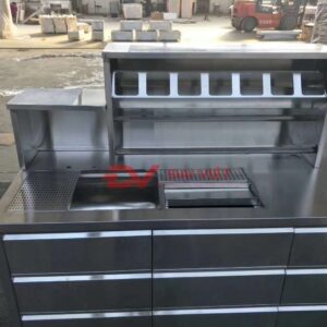 quầy pha chế cafe inox 2000x700x800mm với bề mặt inox 304 sáng bóng