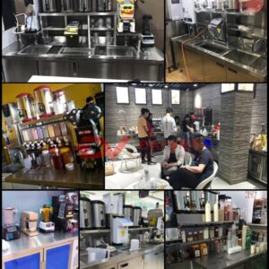 quầy pha chế cafe inox 4 cửa 1200x600x800mm được sử dụng trong quán trà sữa