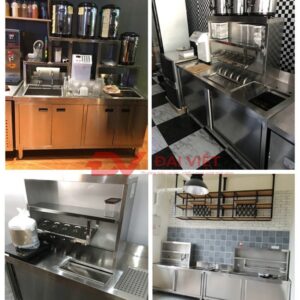 quầy pha chế trà sữa inox 1800x700x800mm được sử dụng trong quán bar