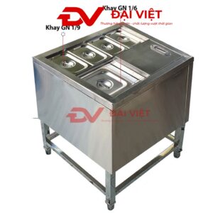 thùng đá âm bàn có khay topping 500x400x500mm được tích hợp các khay topping và khung chân