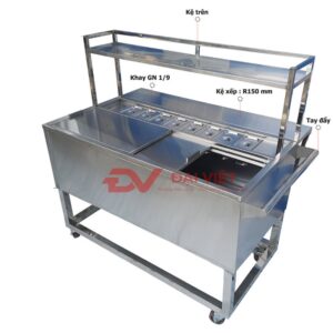 thùng đá inox âm bàn 1000x1000x800mm được thiết kế với kệ và khung chân