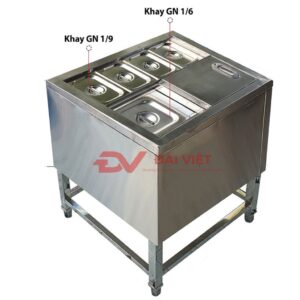 thùng đá inox âm bàn 1000x1000x800mm được tích hợp các khay topping và khung chân