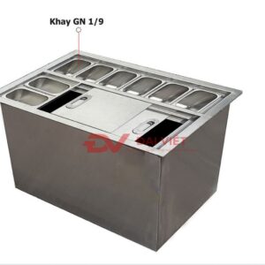 thùng đá inox có chân 900x700x800mm được thiết kế âm bàn với các khay topping