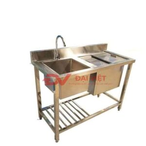 Thùng đá inox có chân 2 cửa có vòi rửa và kệ dư