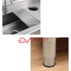 với chân bồn rửa làm từ hộp inox hoặc ống inox