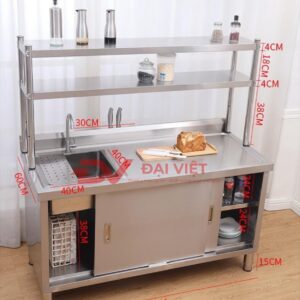 tủ inox tích hợp chậu rửa đơn 800x500x800mm 1
