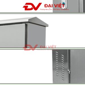 vỏ tủ điện điều khiển inox ngoài trời 800x600x300mm với mái che chống nước và lam thoát khí