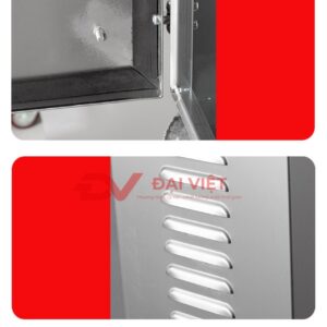 vỏ tủ điện inox ngoài trời cửa đôi 500x600x200mm với các lam thoát khí được chấn dập bằng máy CNC